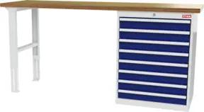 STIER Werkbank BxTxH 2000x600x960 mm mit 1 Schrankgehäuse der Breite 700 mm RAL 7035 / RAL 5010
