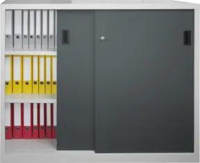 Pavoy Schiebetürenschrank H1200 x B1500 x T600, Böden verzinkt, Korpus Lichtgrau/ Front Anthrazitgrau