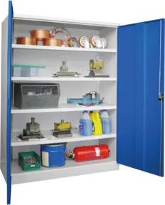 Pavoy Schwerlastschrank H1950 x B1470 x T630, 4 Böden, Korpus Lichtgrau / Front Enzianblau