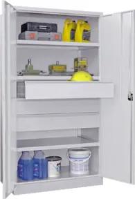 Pavoy Schwerlastschrank, 3 Fachböden a 200 kg, 3 Schubladen a 175 mm, Ral 7035