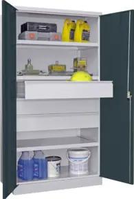 Pavoy Schwerlastschrank, 3 Fachböden a 200 kg, 3 Schubladen a 175 mm, Ral 7035/7016
