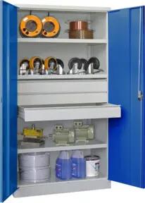 Pavoy Schwerlastschrank, 3 Fachböden a 200 kg, 3 Schubladen a 125 mm, Ral 7035/5010