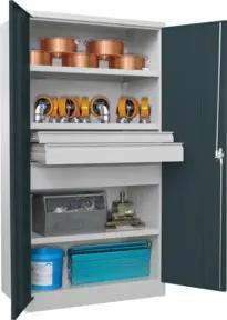 Pavoy Schwerlastschrank, 3 Fachböden a 200 kg, 3 Schubladen, RAL 7035/7016