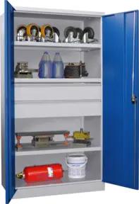 Pavoy Schwerlastschrank, 3 Fachböden a 200 kg, 2 Schubladen, RAL 7035/5010