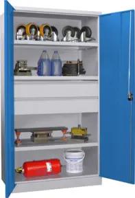 Pavoy Schwerlastschrank, 3 Fachböden a 200 kg, 2 Schubladen, RAL 7035/5012