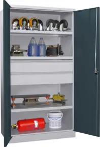 Pavoy Schwerlastschrank, 3 Fachböden a 200 kg, 2 Schubladen, RAL 7035/7016