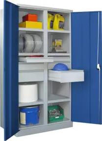 Pavoy Schwerlastschrank, Trennwand, 6 Fachböden a 200 kg, 6 Schubladen, RAL 7035/5010