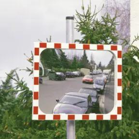 Moravia Verkehrsspiegel aus Sekuritglas Rahmen rot/weiß 600 x 800 mm + 76er Schelle