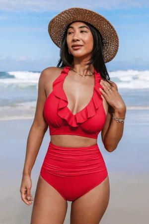 Gerafftes Bikinioberteil & Power Mesh Bauchkontrolle Bikinihose