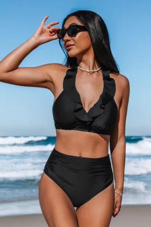 Neckholder-Bikini-Set mit Rüschen