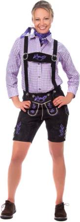 Kurze Damen Lederhose schwarz lila