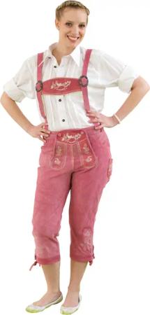 Damen Trachtenlederhose Kniebundhose pink