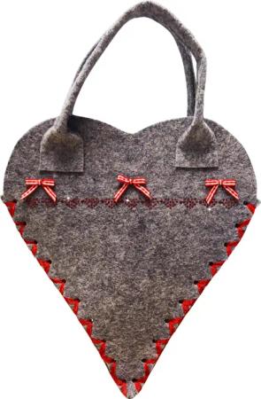 Dirndltasche Filz Herz grau rot