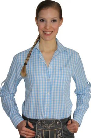 Damen Trachtenhemd hellblau kariert