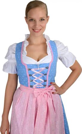 Midi Dirndl hellblau rosa mit weißen Streublümchen