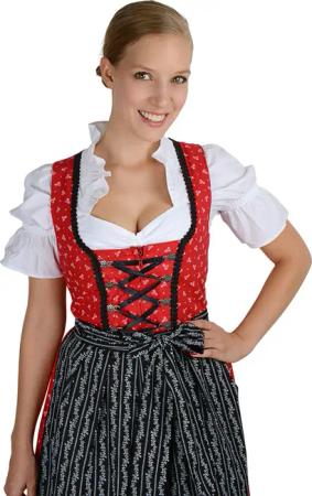 Midi Dirndl rot schwarz mit weißen Streublümchen