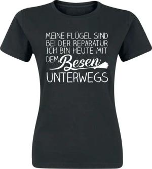 Sprüche T-Shirt - Meine Flügel sind bei der Reparatur ... - S bis XXL - für Damen - Größe M - schwarz