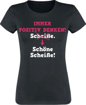 Sprüche T-Shirt - Immer positiv denken! - S bis 3XL - für Damen - Größe 3XL - schwarz