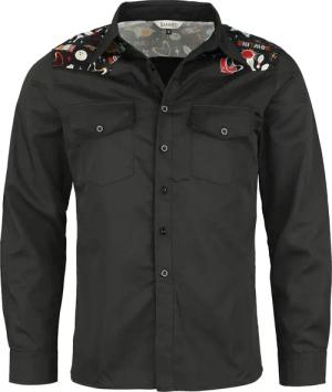 Banned Retro - Rockabilly Langarmhemd - Star Strike Shirt - M - für Männer - Größe M - schwarz