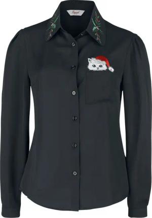 Banned Retro - Rockabilly Bluse - Pocket Cat Blouse - XS - für Damen - Größe XS - schwarz