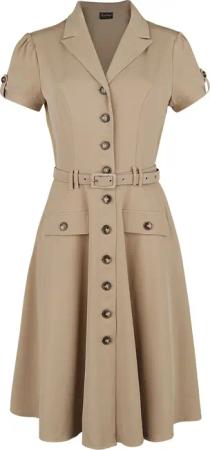 Voodoo Vixen - Rockabilly Kleid knielang - Ida Safari Flare Dress - XS bis 4XL - für Damen - Größe 3XL - braun