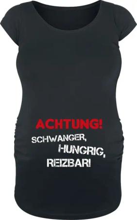 Umstandsmode T-Shirt - Achtung! Schwanger, Hungrig, Reizbar! - S bis 3XL - für Damen - Größe XXL - schwarz