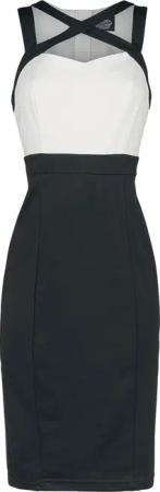 H&R London - Rockabilly Kleid knielang - Tamika Two Tone Wiggle Dress - XS bis XXL - für Damen - Größe XS - schwarz/weiß