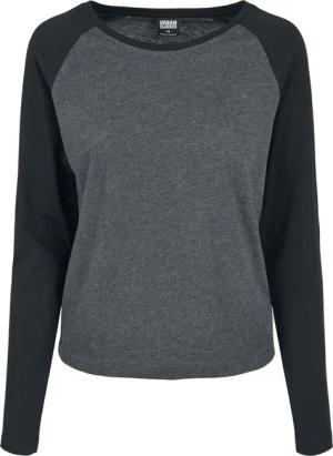 Urban Classics Langarmshirt - Ladies Contrast Raglan Longsleeve - 3XL bis 5XL - für Damen - Größe 5XL - charcoal/schwarz