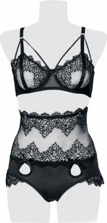 Grey Velvet - Gothic Wäsche-Set - 2-teiliges Spitzen Bra Set - S bis L - für Damen - Größe S - schwarz