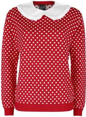 Pussy Deluxe - Rockabilly Strickpullover - Dotties Knit Pullover & Collar - XS - für Damen - Größe XS - rot/weiß