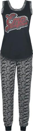 EMP Stage Collection Schlafanzug - Pyjama mit Retro EMP Print - M bis L - für Damen - Größe M - schwarz