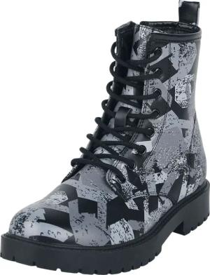 EMP Stage Collection - Rockabilly Boot - Schnürboots mit Rockhand Alloverprint - EU37 bis EU38 - für Damen - Größe EU38 - schwarz