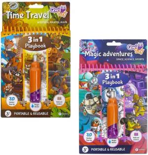 Qwi Toy Spiel Buch 2er-Set 3in1 Kinder Wasser-Malbuch mit 3D-Aufklappseiten, inkl. Stift und wiederverwendbaren Sticker