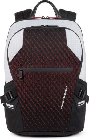 Piquadro PQ-Y Laptoprucksack mit zwei Fächern, 14" und Diebstahlsicherung grau/rot