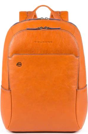 Piquadro Blue Square Special Kleiner Rucksack aus fluoreszierendem Leder Orange