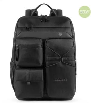 Piquadro Otello Laptoprucksack 15,6" aus recyceltem Stoff mit iPad®-Fach Schwarz