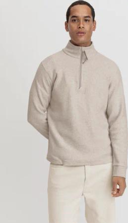 hessnatur Herren Fleece Troyer Relaxed aus Bio-Baumwolle - beige - Größe 48
