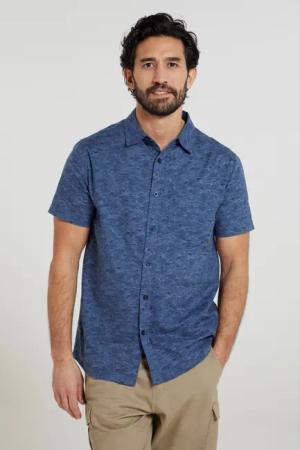 Kurzarm Herrenhemd mit Wellenmotiv - Marineblau