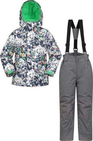 Gemusterte Kinder Skijacke und Hose Set - Grau