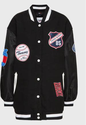 Tommy Jeans Curve Bomberjacke Letterman DW0DW15076 Schwarz Oversize