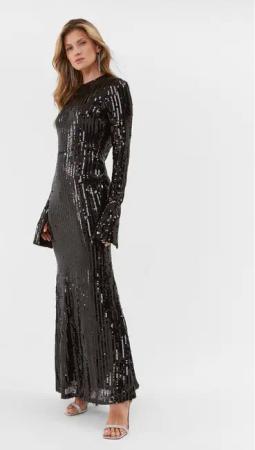 ROTATE Abendkleid Sequin 111349100 Schwarz Slim Fit