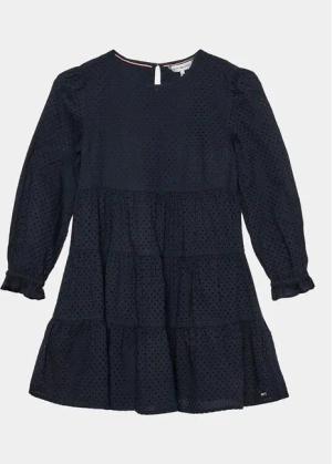 Tommy Hilfiger Kleid für den Alltag Broderie Anglaise KG0KG07779 D Blau Regular Fit