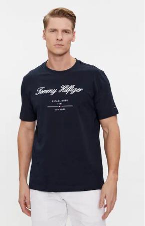 Tommy Hilfiger T-Shirt Script Logo Tee MW0MW33691 Dunkelblau Regular Fit