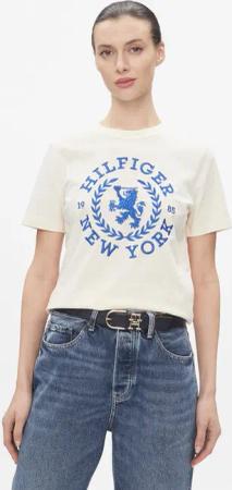 Tommy Hilfiger T-Shirt Reg Crest C-Nk Tee Ss WW0WW41058 Écru Regular Fit