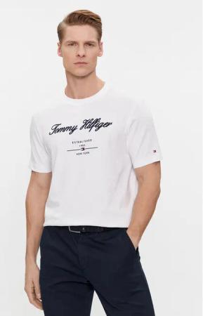 Tommy Hilfiger T-Shirt Script Logo Tee MW0MW33691 Weiß Regular Fit