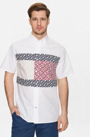 Tommy Hilfiger Hemd Monogram Blocking MW0MW30628 Weiß Regular Fit