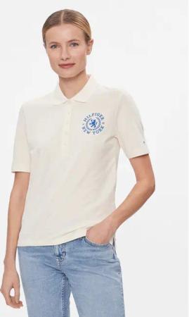 Tommy Hilfiger Poloshirt Reg Crest Emb Polo Ss WW0WW41061 Écru Regular Fit