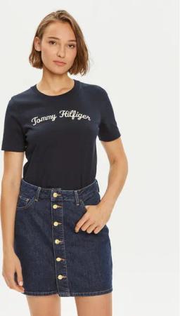 Tommy Hilfiger T-Shirt Script WW0WW42589 Dunkelblau Regular Fit