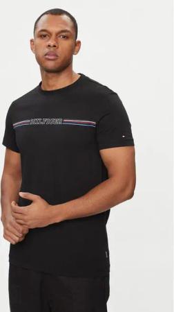 Tommy Hilfiger T-Shirt Stripe Chest MW0MW34428 Schwarz Slim Fit