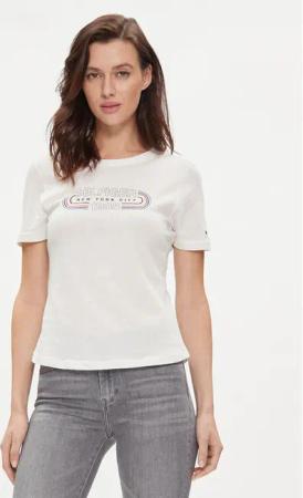 Tommy Hilfiger T-Shirt Archive Track WW0WW41203 Écru Slim Fit